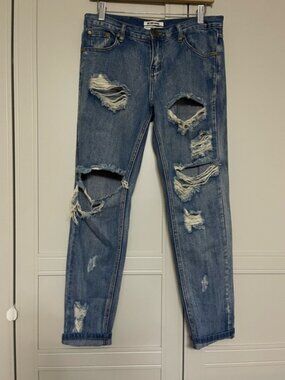 One Teaspoon Awesome Baggies Low Waist Med Rise Relaxed Leg Tapered Cuff Jeans